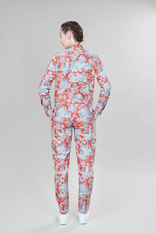 Churchill Siren Suit in Red & Blue Toile