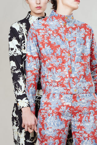 Churchill Siren Suit in Red & Blue Toile
